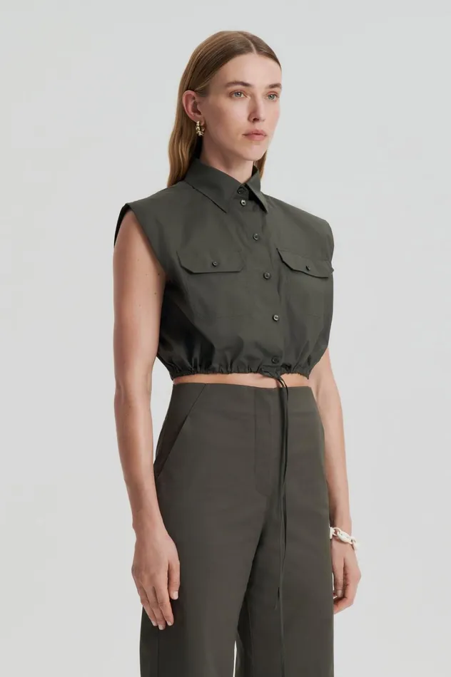 Women Scanlan Theodore Shirts PARACHUTE CROP SHIRT Jungle Women Scanlan Theodore Shirts PARACHUTE CROP SHIRT Jungle