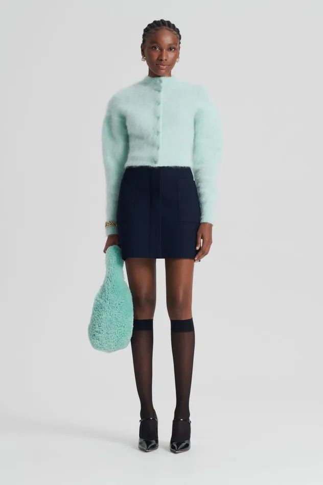 Women Scanlan Theodore Skirts CREPE KNIT POCKET MINI SKIRT Navy