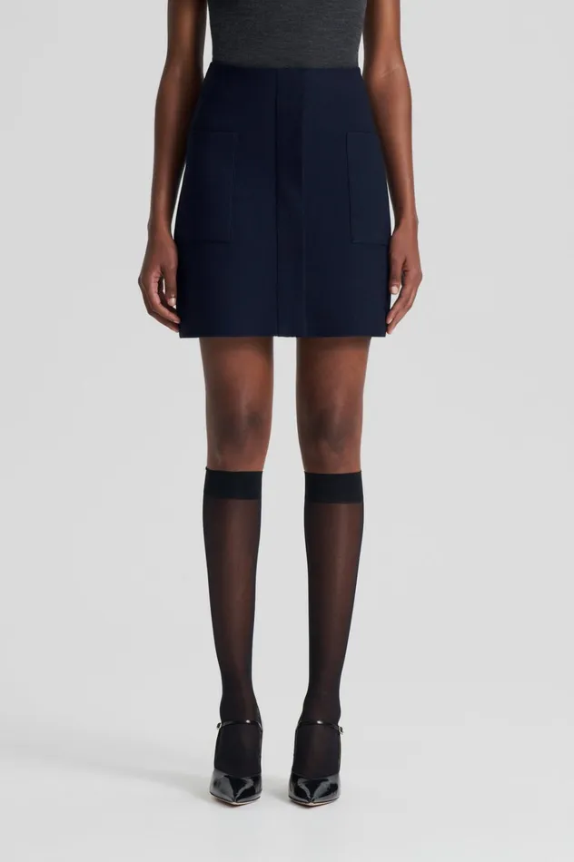 Women Scanlan Theodore Skirts CREPE KNIT POCKET MINI SKIRT Navy