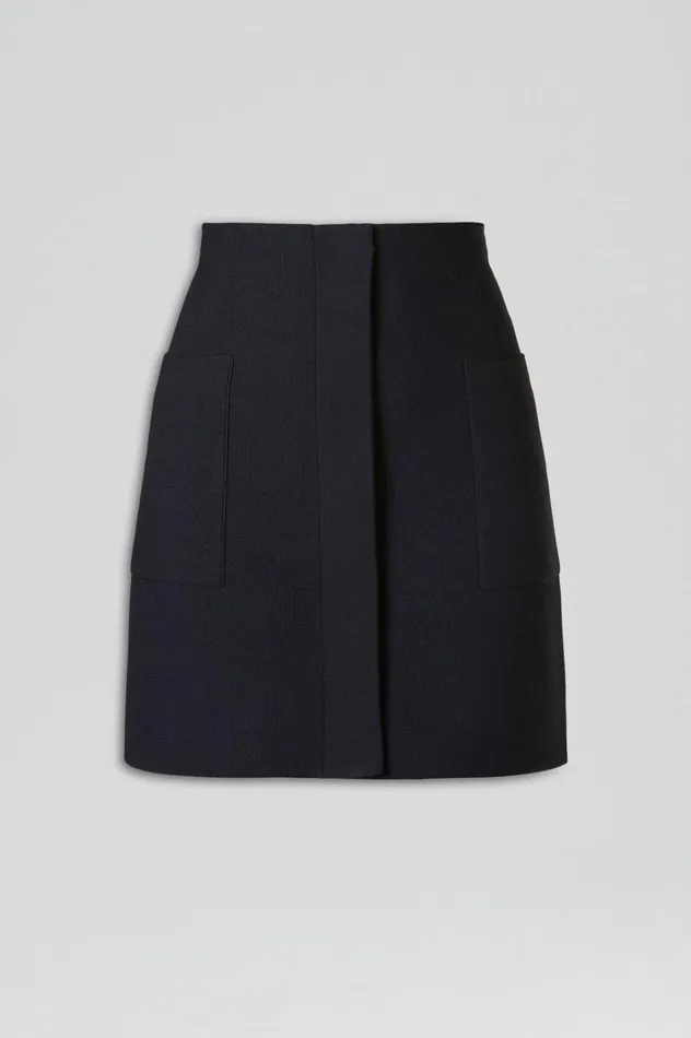 Women Scanlan Theodore Skirts CREPE KNIT POCKET MINI SKIRT Navy