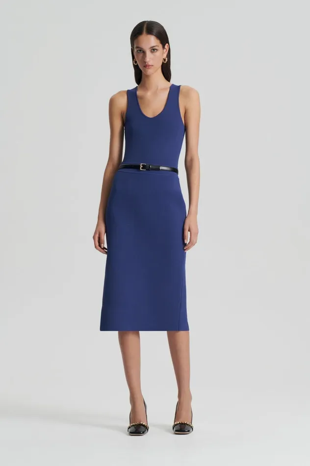 Women Scanlan Theodore Skirts CREPE KNIT SLIT BACK SKIRT Royal