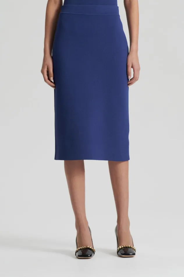 Women Scanlan Theodore Skirts CREPE KNIT SLIT BACK SKIRT Royal