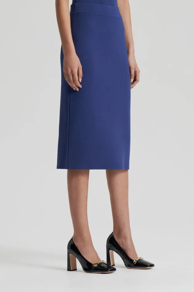 Women Scanlan Theodore Skirts CREPE KNIT SLIT BACK SKIRT Royal