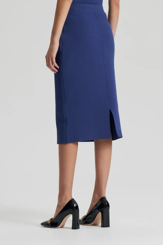 Women Scanlan Theodore Skirts CREPE KNIT SLIT BACK SKIRT Royal