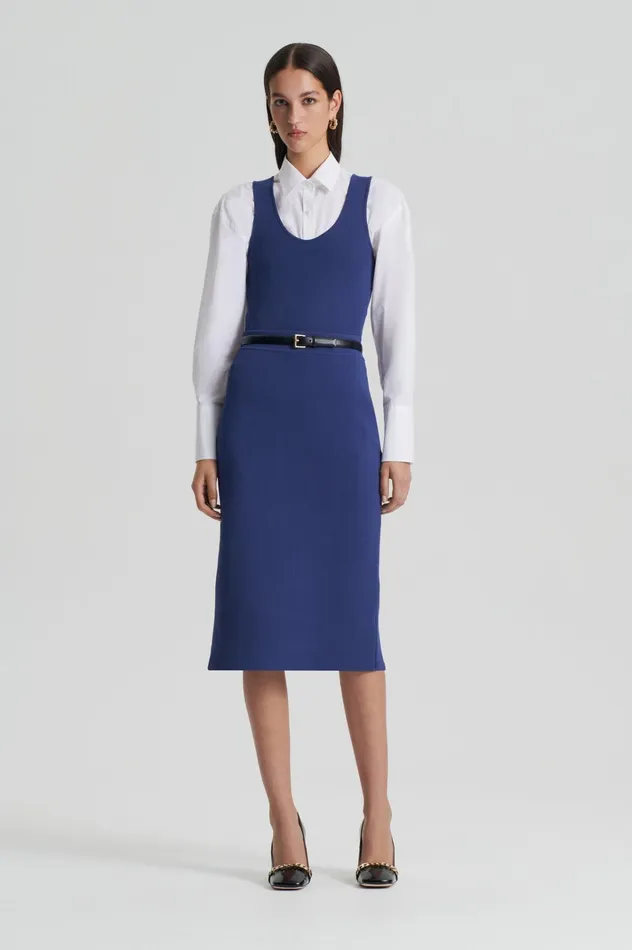 Women Scanlan Theodore Skirts CREPE KNIT SLIT BACK SKIRT Royal