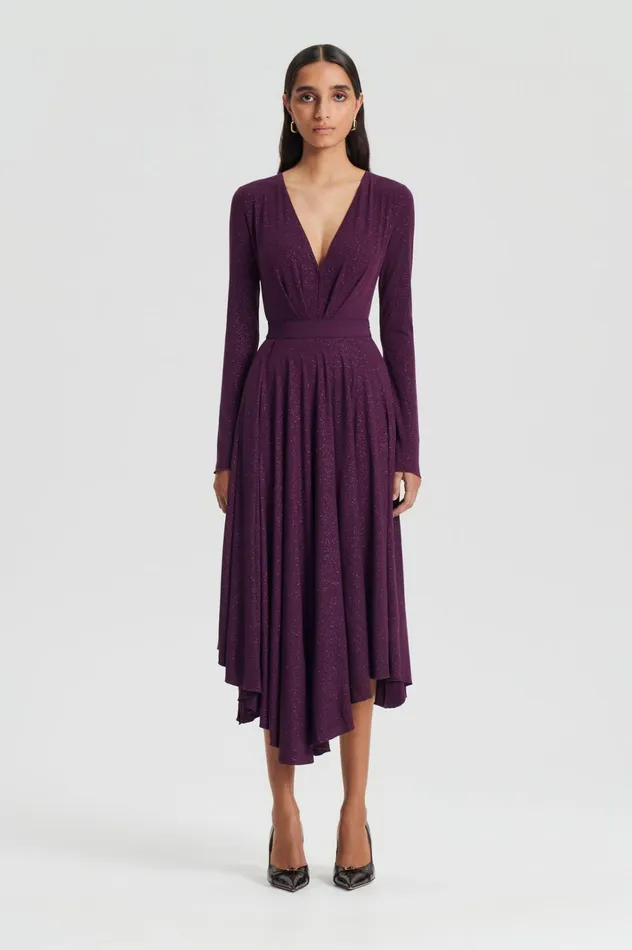 Women Scanlan Theodore Skirts TINSEL DRAPE SKIRT Aubergine
