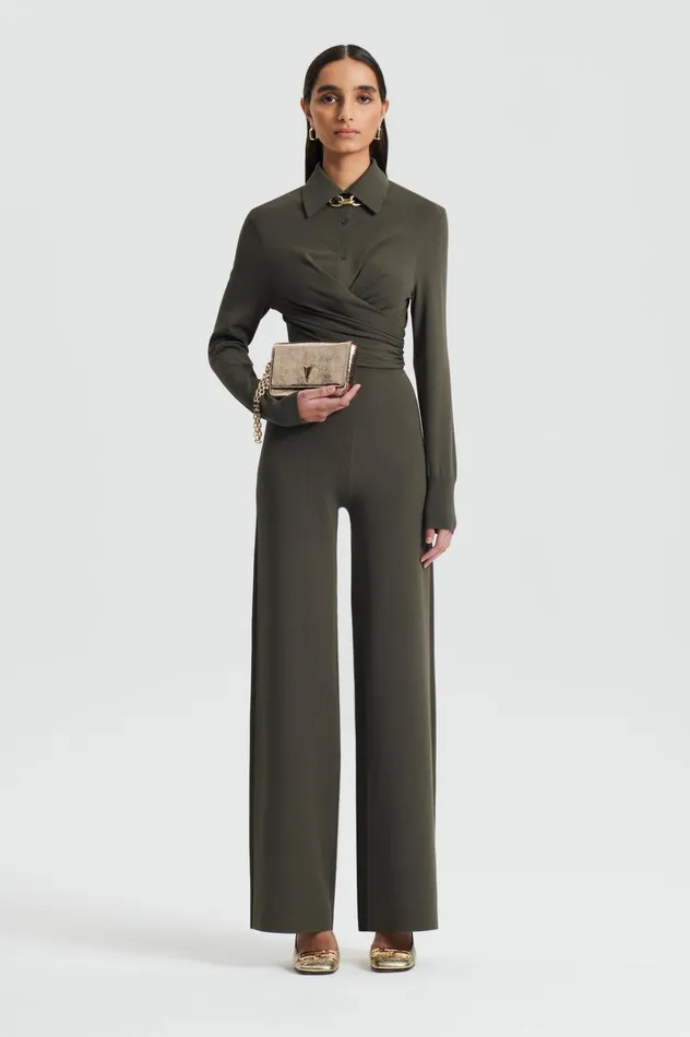 Women Scanlan Theodore Tops MICRO CREPE WRAP SHIRT Safari