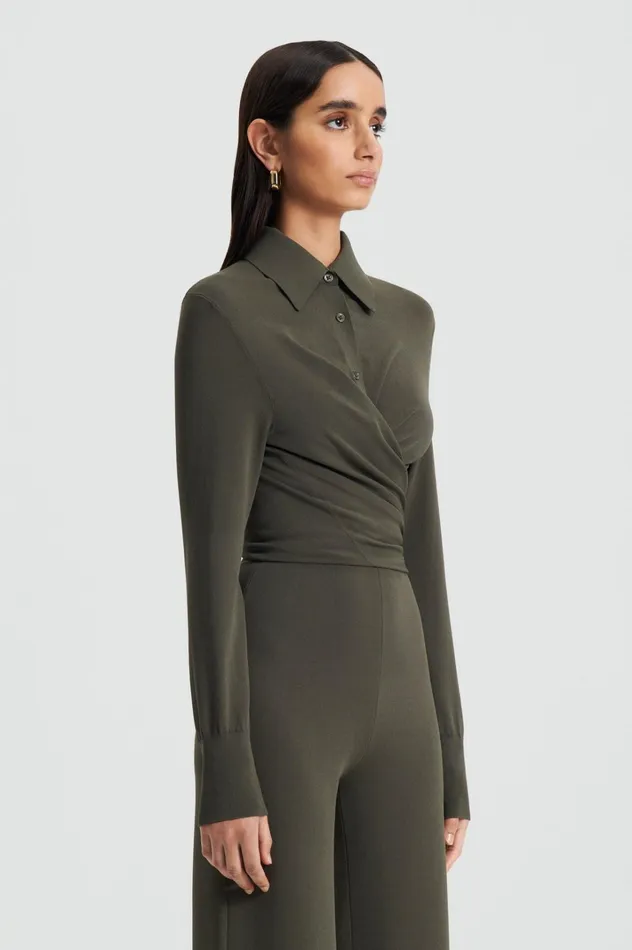 Women Scanlan Theodore Tops MICRO CREPE WRAP SHIRT Safari Women Scanlan Theodore Tops MICRO CREPE WRAP SHIRT Safari