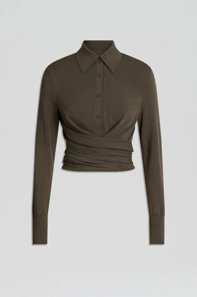 Women Scanlan Theodore Tops MICRO CREPE WRAP SHIRT Safari Women Scanlan Theodore Tops MICRO CREPE WRAP SHIRT Safari
