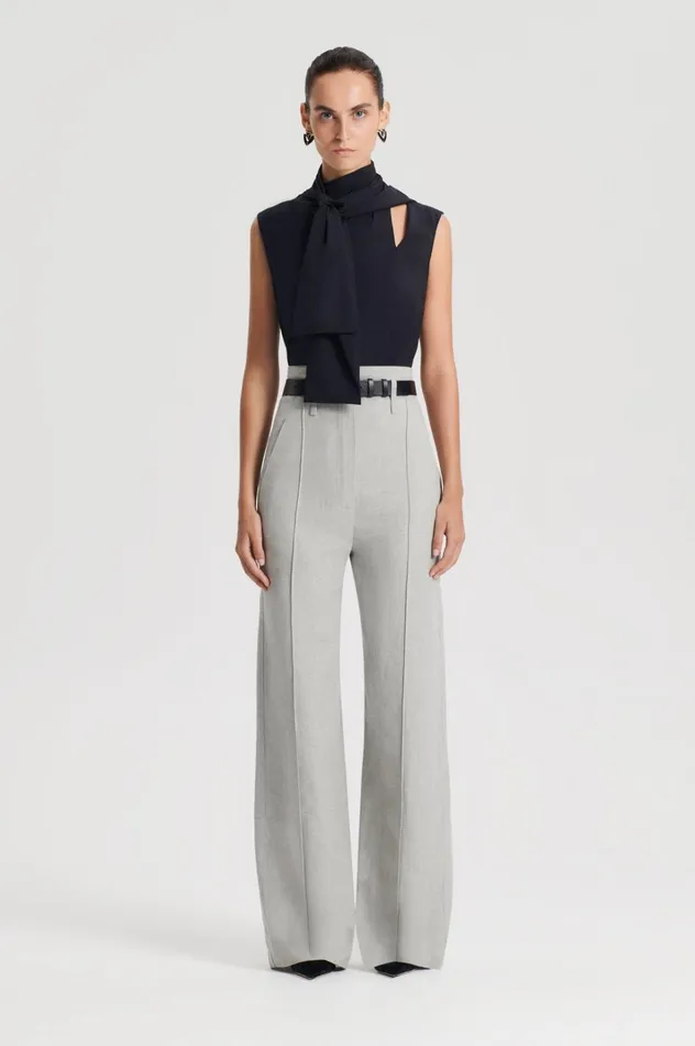 Women Scanlan Theodore Tops SILK CRAVAT TANK Navy