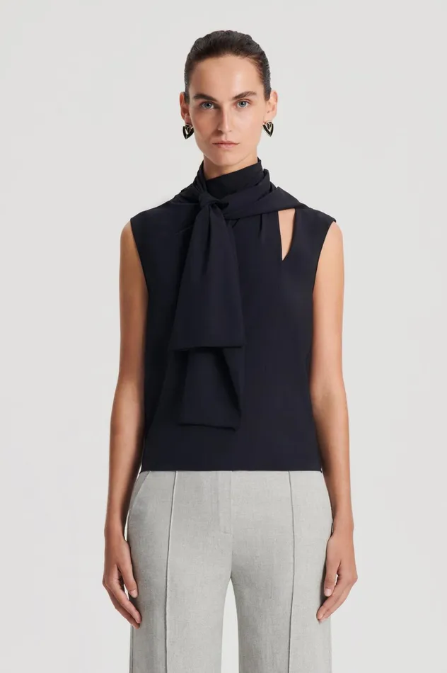 Women Scanlan Theodore Tops SILK CRAVAT TANK Navy Women Scanlan Theodore Tops SILK CRAVAT TANK Navy