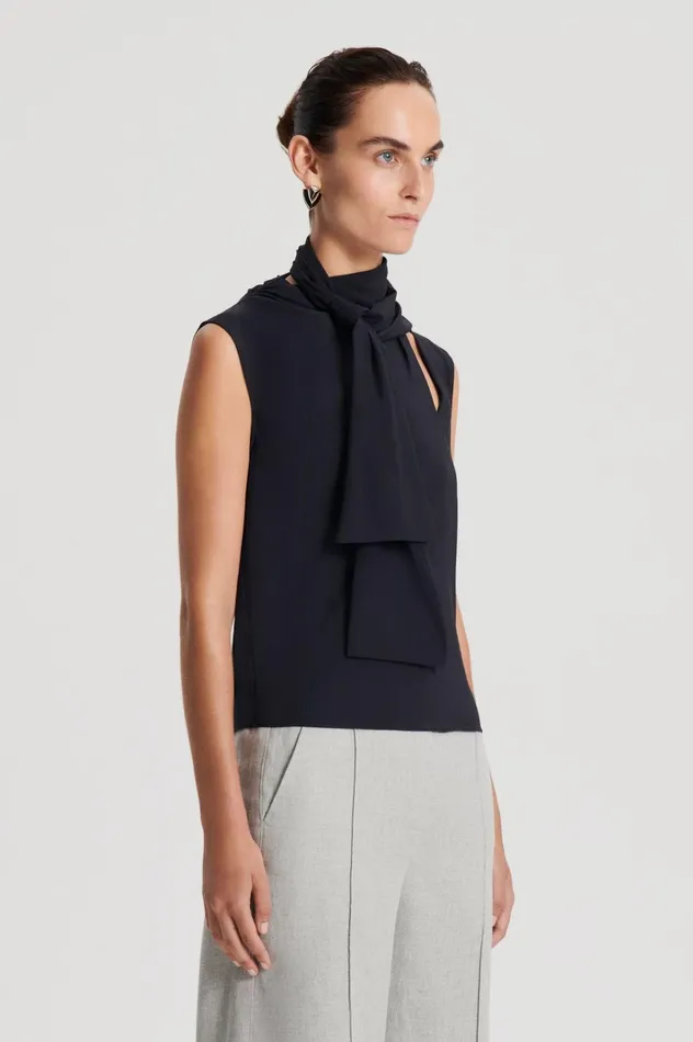 Women Scanlan Theodore Tops SILK CRAVAT TANK Navy Women Scanlan Theodore Tops SILK CRAVAT TANK Navy