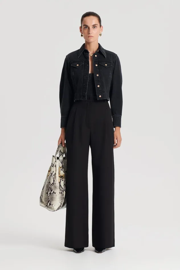 Women Scanlan Theodore Trousers PLEAT DRAPE LEG TROUSER Black
