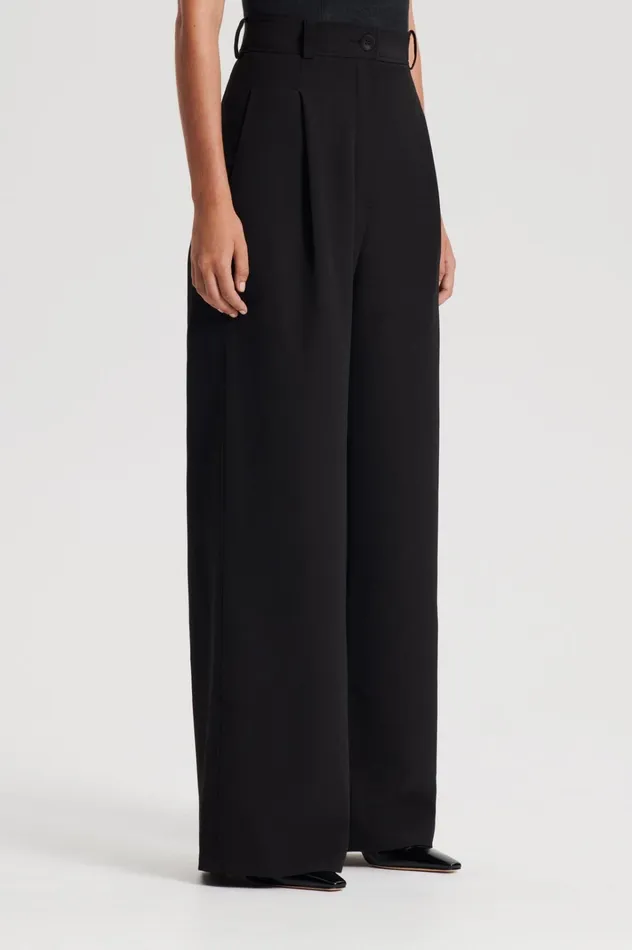 Women Scanlan Theodore Trousers PLEAT DRAPE LEG TROUSER Black Women Scanlan Theodore Trousers PLEAT DRAPE LEG TROUSER Black