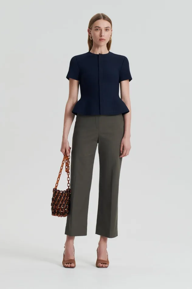 Women Scanlan Theodore Trousers SATEEN CROPPED WIDE LEG TROUSER Khaki