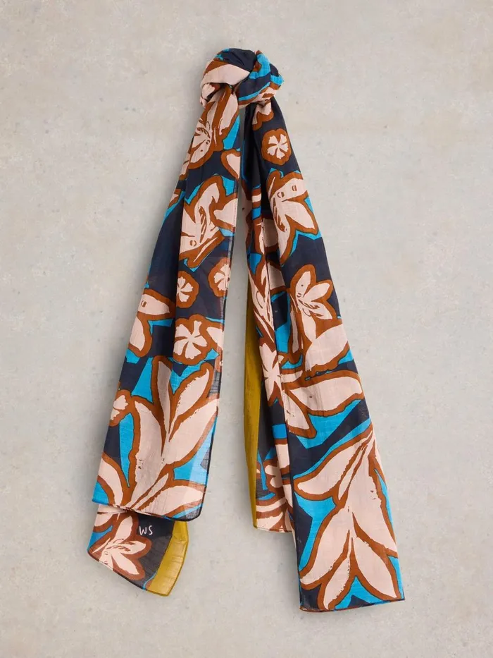 Women SCARVES White Stuff Abstract Leaf Print Scarf Blue Multi Women SCARVES White Stuff Abstract Leaf Print Scarf Blue Multi
