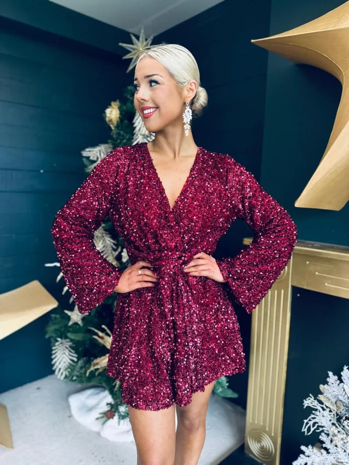 Women Sets and Jumpsuits Canella Lane Ariel Sequin Playsuit Burgundy