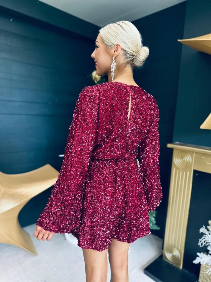 Women Sets and Jumpsuits Canella Lane Ariel Sequin Playsuit Burgundy