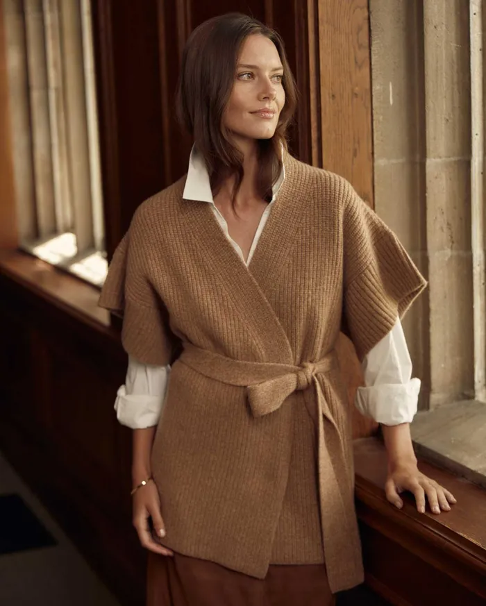 Women Shell Wrap Cardigan Camel Billy Reid Sweaters and Knits