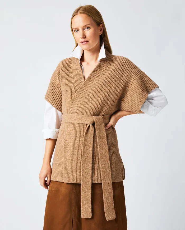 Women Shell Wrap Cardigan Camel Billy Reid Sweaters and Knits