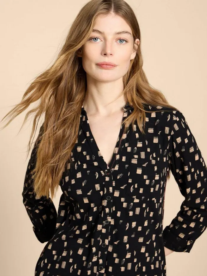 Women SHIRTS and BLOUSES White Stuff ANNIE LONGLINE LONG SLEEVE SHIRT Black Print Women SHIRTS and BLOUSES White Stuff ANNIE LONGLINE LONG SLEEVE SHIRT Black Print