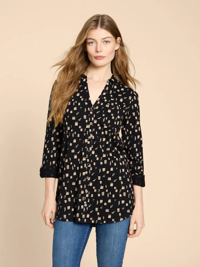 Women SHIRTS and BLOUSES White Stuff ANNIE LONGLINE LONG SLEEVE SHIRT Black Print Women SHIRTS and BLOUSES White Stuff ANNIE LONGLINE LONG SLEEVE SHIRT Black Print