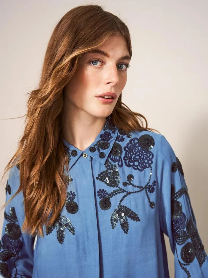 Women SHIRTS and BLOUSES White Stuff Arden Sequin Shirt Blue Multi