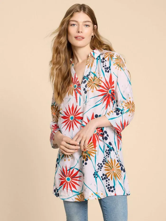 Women SHIRTS and BLOUSES White Stuff Blaire Linen Tunic Ivory Print