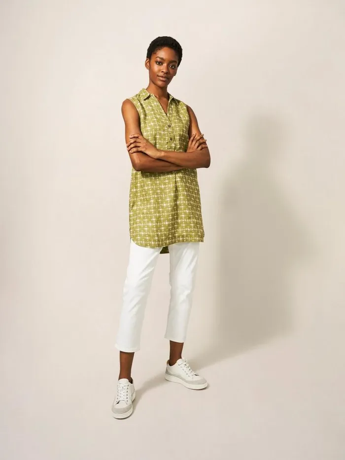 Women SHIRTS and BLOUSES White Stuff Elsie Sleeveless Linen Tunic Green Multi