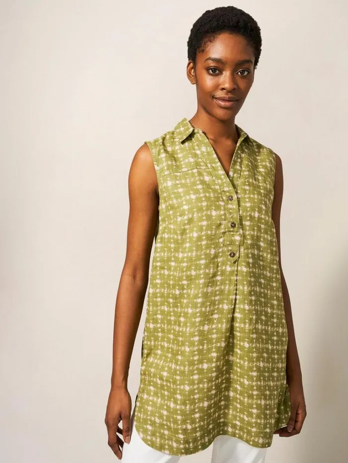 Women SHIRTS and BLOUSES White Stuff Elsie Sleeveless Linen Tunic Green Multi Women SHIRTS and BLOUSES White Stuff Elsie Sleeveless Linen Tunic Green Multi