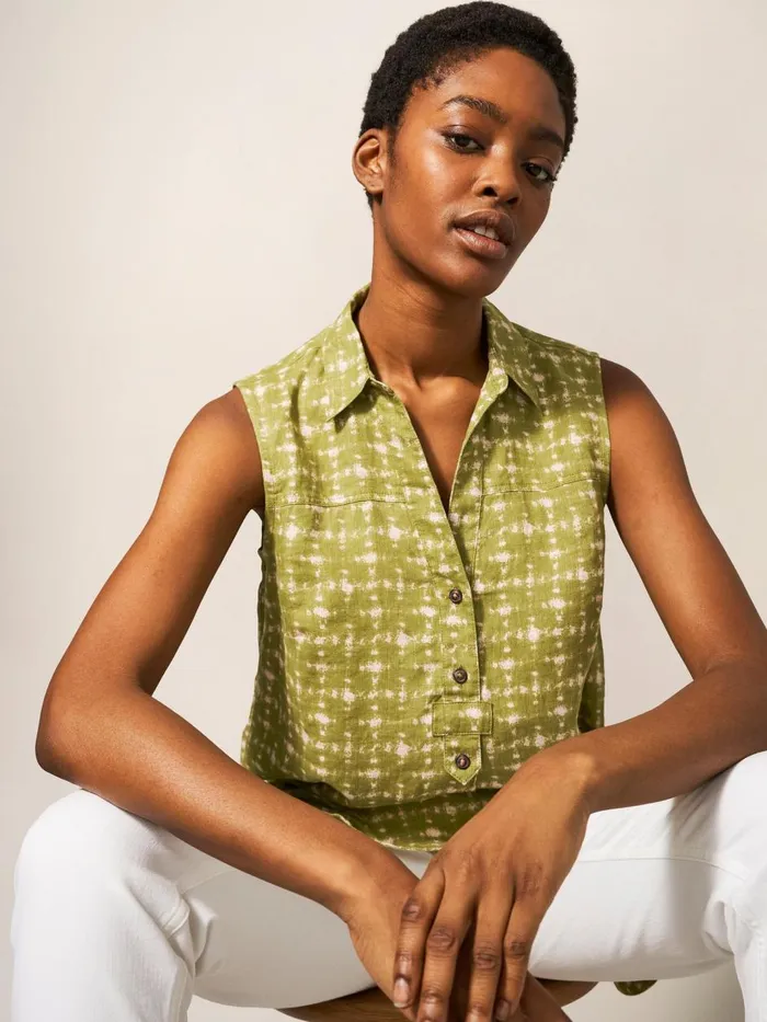 Women SHIRTS and BLOUSES White Stuff Elsie Sleeveless Linen Tunic Green Multi Women SHIRTS and BLOUSES White Stuff Elsie Sleeveless Linen Tunic Green Multi