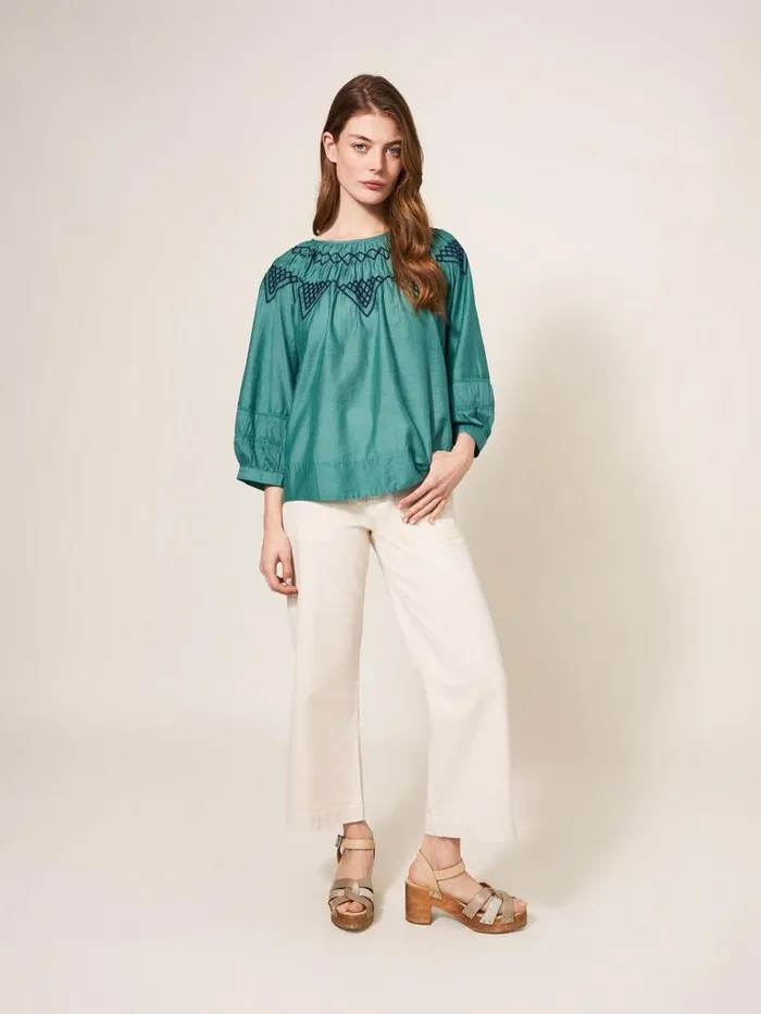 Women SHIRTS and BLOUSES White Stuff Esme Cotton Silk Top Green Multi
