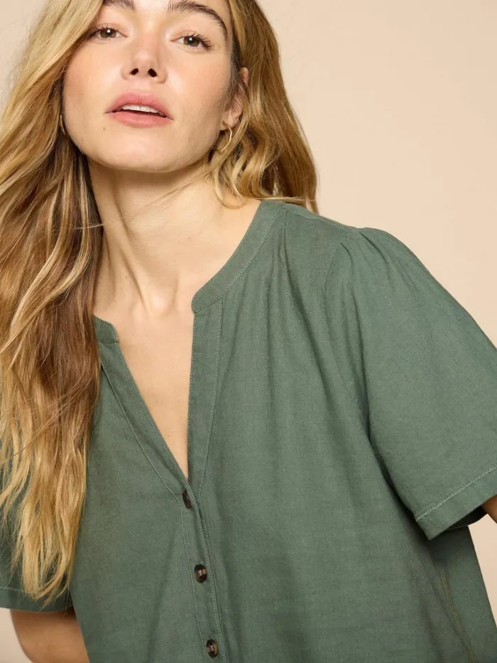 Women SHIRTS and BLOUSES White Stuff Ferne Linen Blend Shirt Khaki Green Women SHIRTS and BLOUSES White Stuff Ferne Linen Blend Shirt Khaki Green