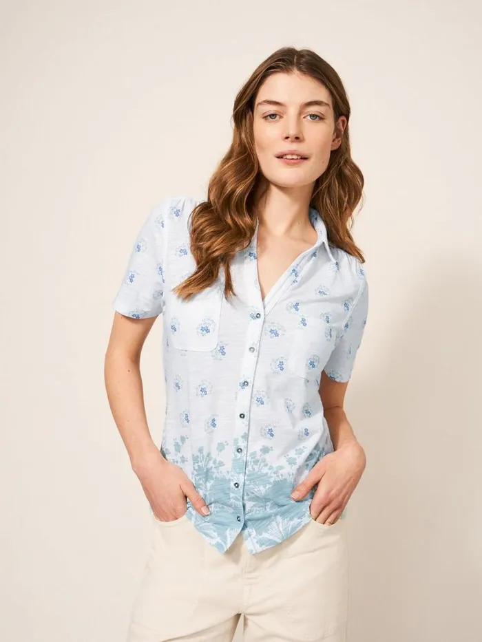 Women SHIRTS and BLOUSES White Stuff Penny Pocket Slim Fit Cotton Jersey Shirt White Print