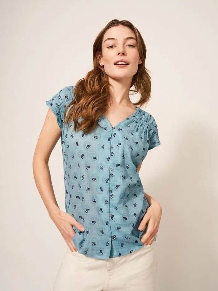 Women SHIRTS and BLOUSES White Stuff Rae Organic Vest Cotton Teal Multi Women SHIRTS and BLOUSES White Stuff Rae Organic Vest Cotton Teal Multi