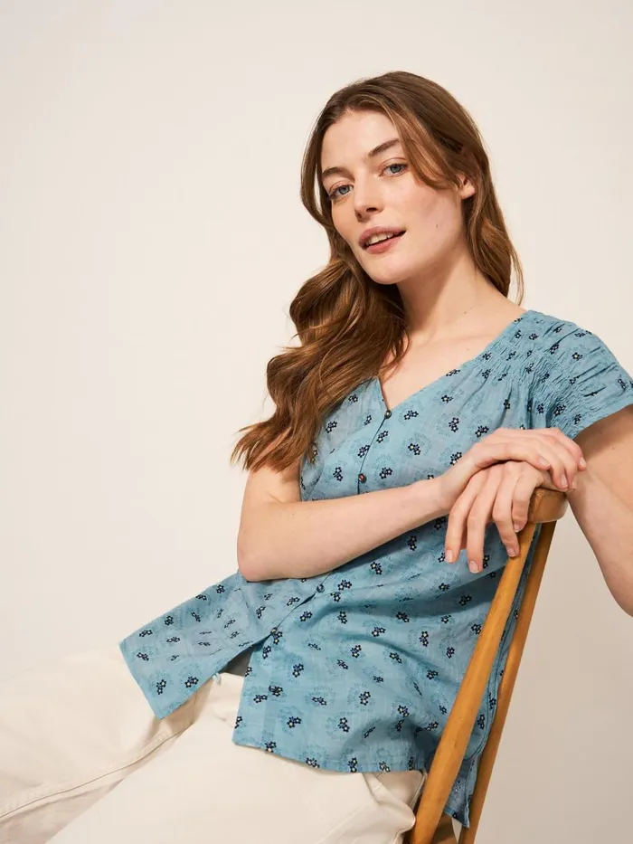 Women SHIRTS and BLOUSES White Stuff Rae Organic Vest Cotton Teal Multi Women SHIRTS and BLOUSES White Stuff Rae Organic Vest Cotton Teal Multi