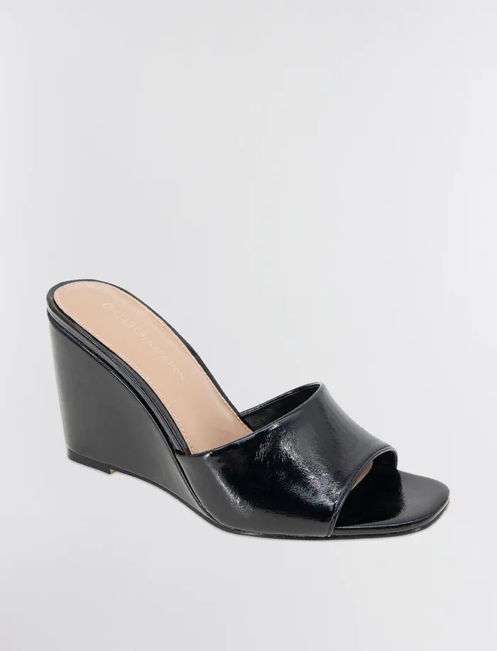Women Shoes BCBG Black Patent Giani Wedge Sandal Black Patent