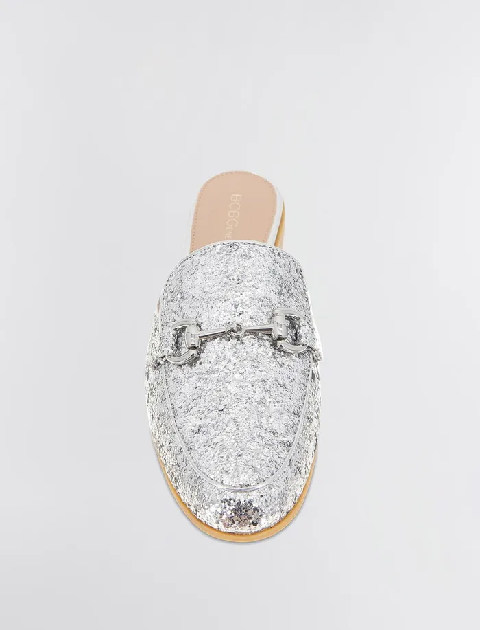 Women Shoes BCBG Silver Glitter Zorie Loafer Mule Silver Rock Glitter