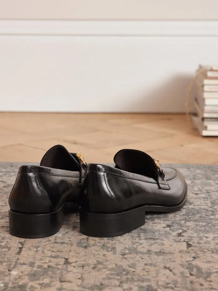 Women Shoes Cyrillus Bejeweled Leather Loafers Noir