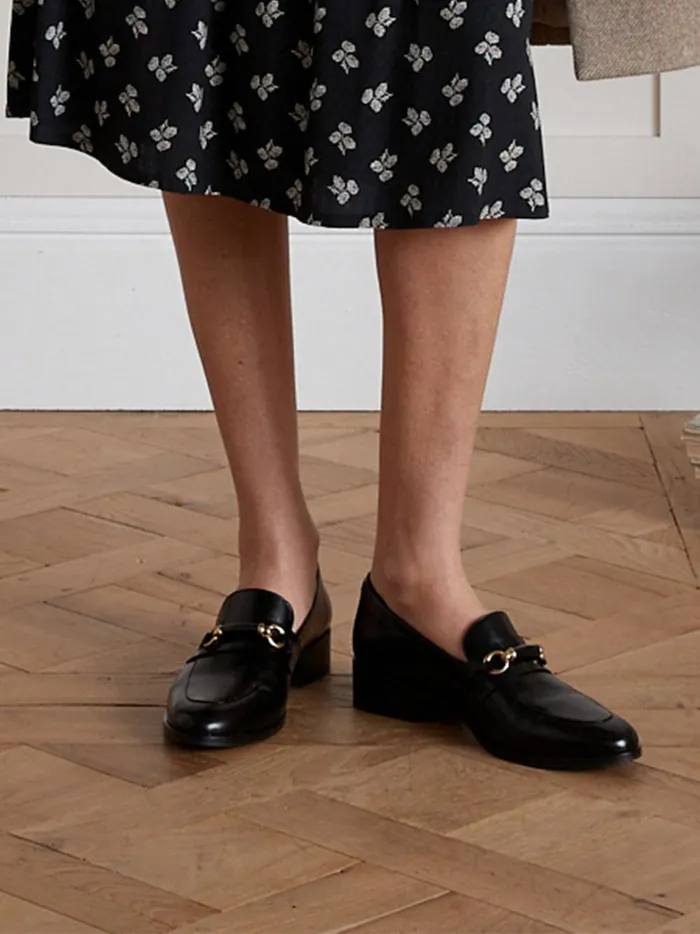 Women Shoes Cyrillus Bejeweled Leather Loafers Noir