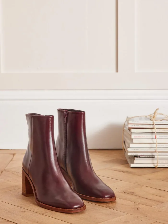 Women Shoes Cyrillus Leather Ankle Boots Bordeaux