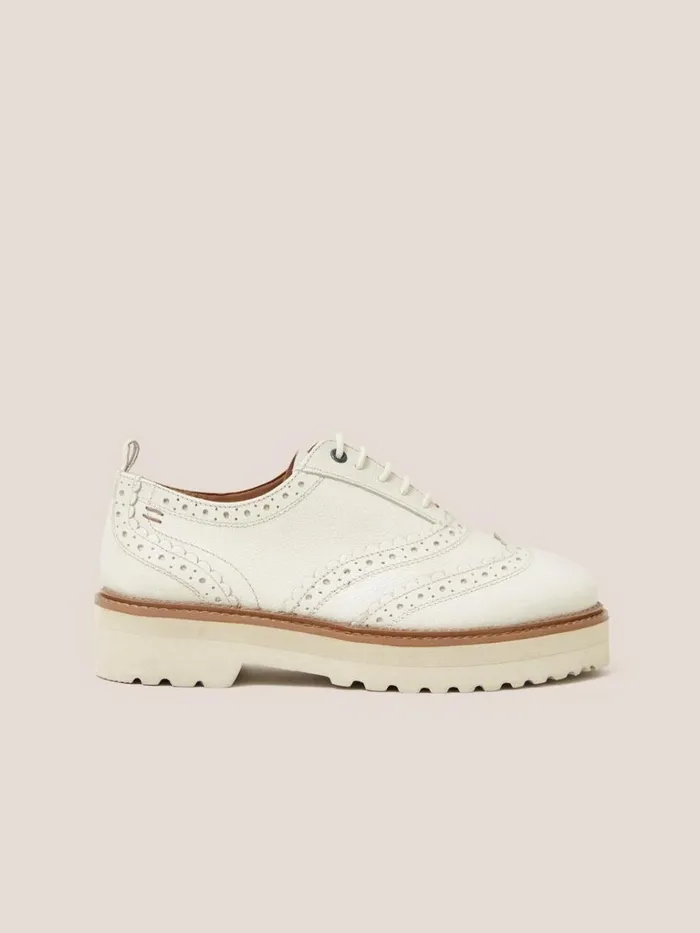 Women SHOES White Stuff Chunky Leather Lace Up Brogue Light Natural