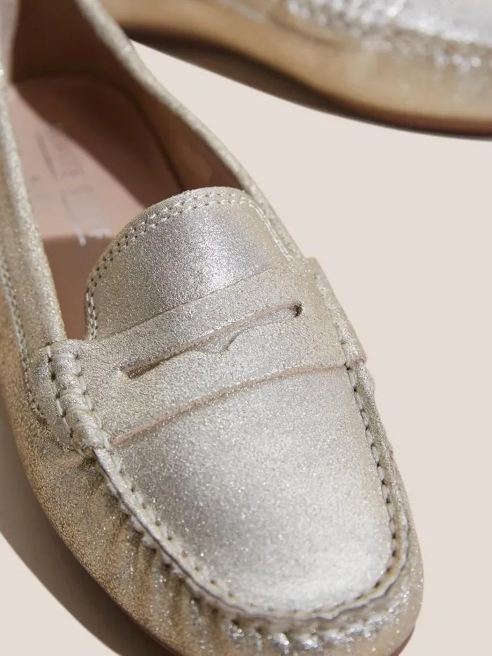 Women SHOES White Stuff Leather Driving Moccasin Gold Tone Metallic Women SHOES White Stuff Leather Driving Moccasin Gold Tone Metallic