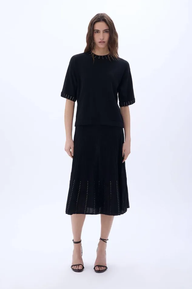 Women Shortsleeve Sweater With Rhinestone Neckline Black Black Sonia Rykiel Sweaters
