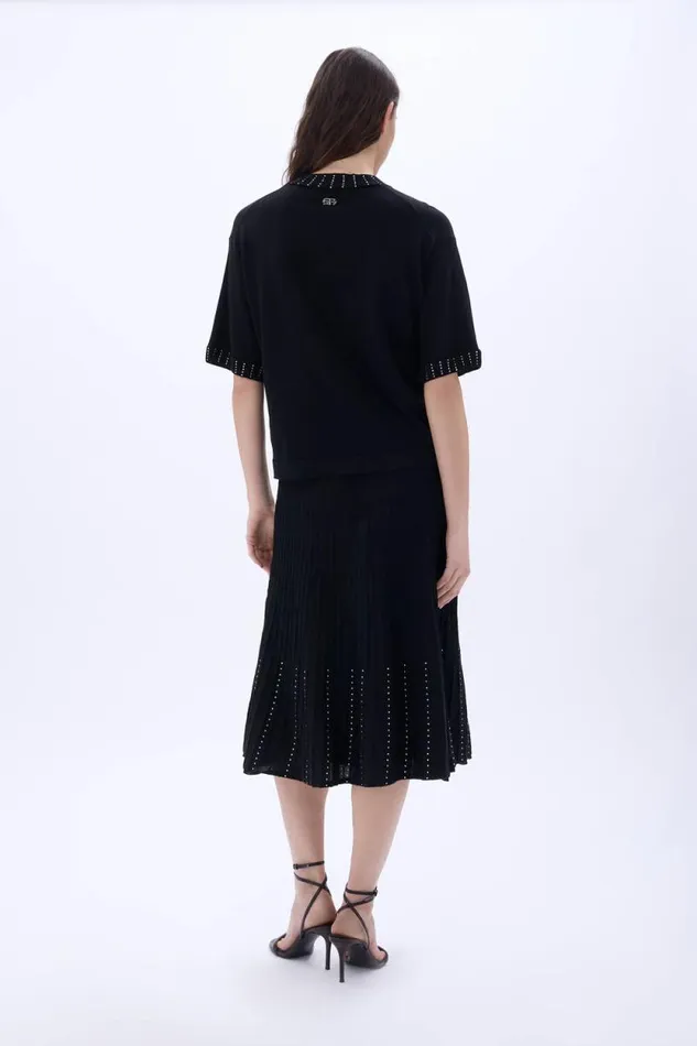 Women Shortsleeve Sweater With Rhinestone Neckline Black Black Sonia Rykiel Sweaters