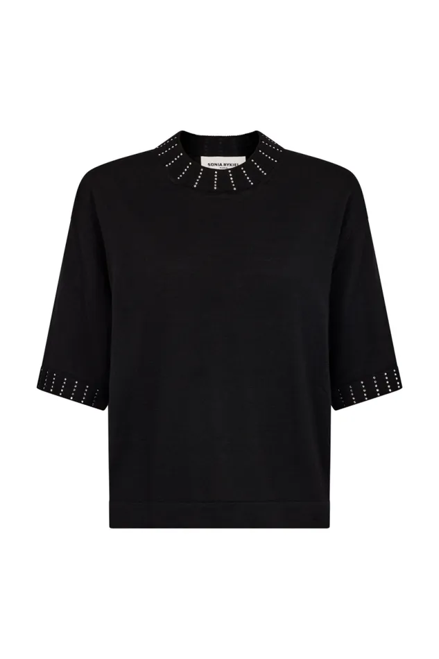 Women Shortsleeve Sweater With Rhinestone Neckline Black Black Sonia Rykiel Sweaters