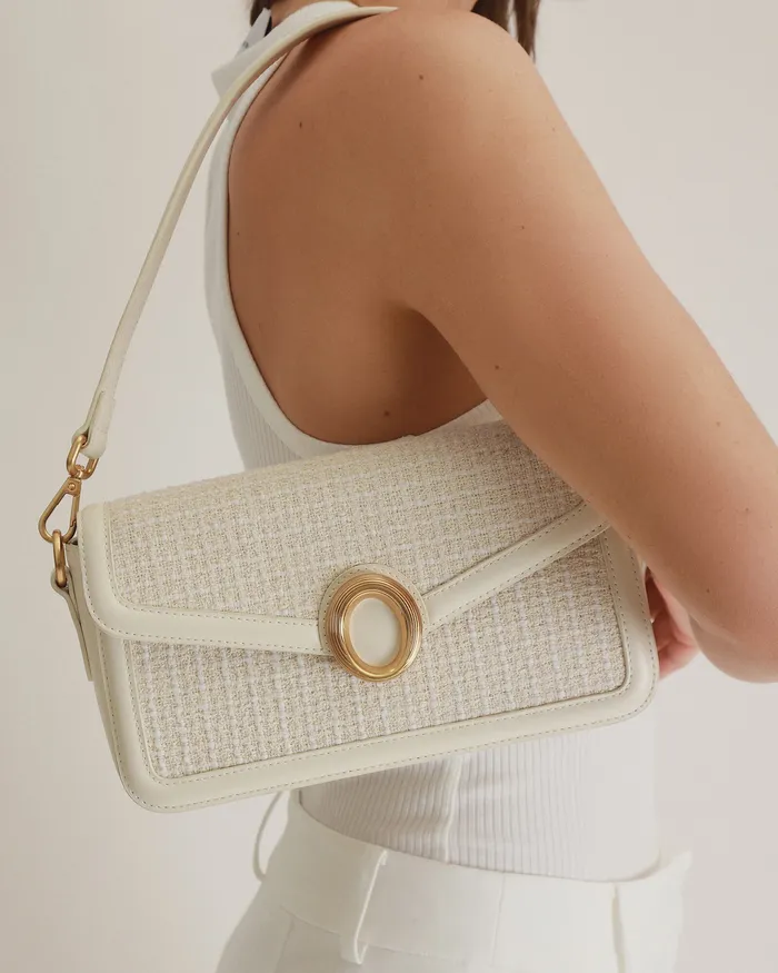 Women SHOULDER BAGS jomercer Rose shoulder bag off white tweed Women SHOULDER BAGS jomercer Rose shoulder bag off white tweed