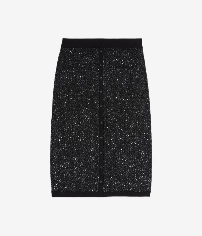 Women Skirts and Shorts THE KOOPLES Black Midlength Sequin Skirt Women Skirts and Shorts THE KOOPLES Black Midlength Sequin Skirt