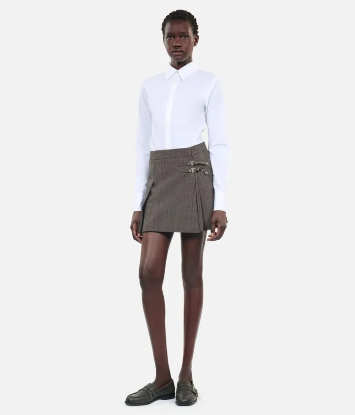 Women Skirts and Shorts THE KOOPLES Prince Of Wales Short Pleated Wool Wrap Skirt