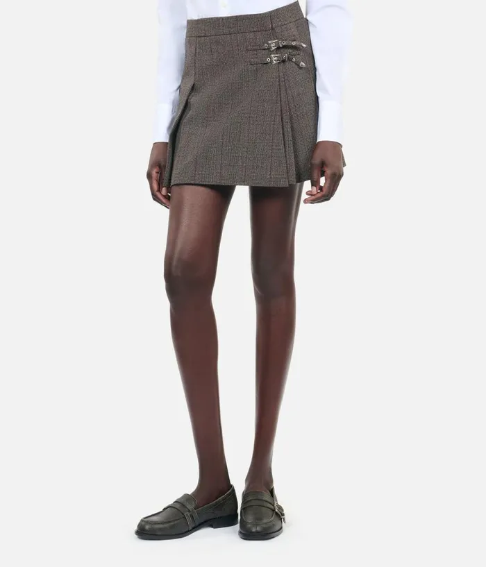 Women Skirts and Shorts THE KOOPLES Prince Of Wales Short Pleated Wool Wrap Skirt Women Skirts and Shorts THE KOOPLES Prince Of Wales Short Pleated Wool Wrap Skirt